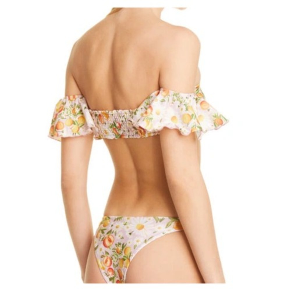 FARM RIO Tangerine Dream Flutter Sleeve Bikini Top Medium Pink Floral Ruffle - Picture 2 of 13